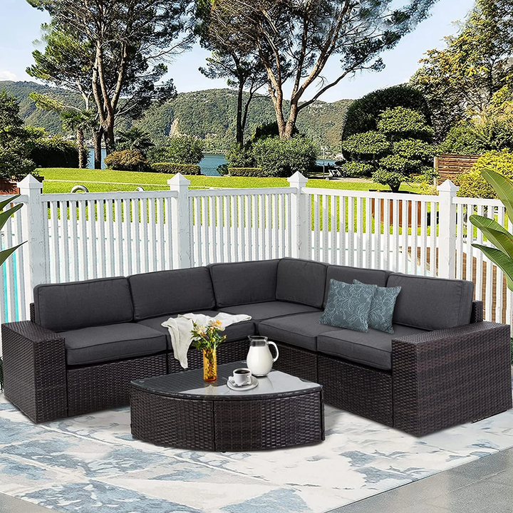 Omehia Outdoor Garden Balcony Sofa Set  5 Seater and 1 Center Table Set (Brown)