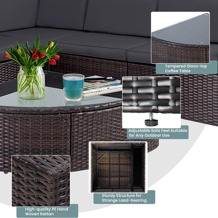 Omehia Outdoor Garden Balcony Sofa Set  5 Seater and 1 Center Table Set (Brown)