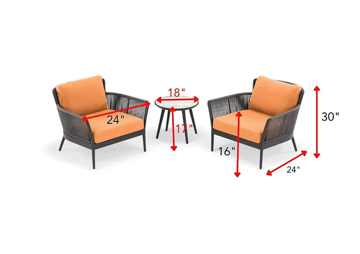 Tito Outdoor Patio Seating Set 2 Chairs and 1 Table Set (ORANGE) Braided & Rope