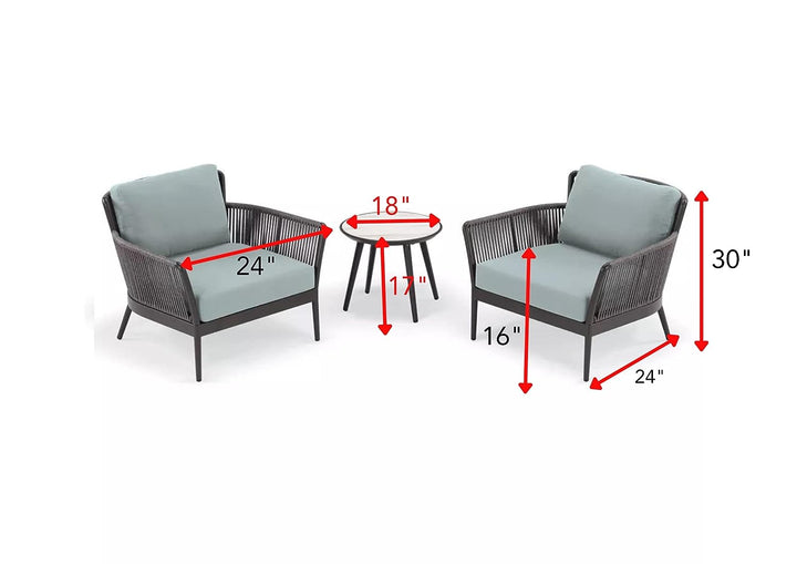 Conti Outdoor Patio Seating Set 2 Chairs and 1 Table Set (Grey) Braided & Rope