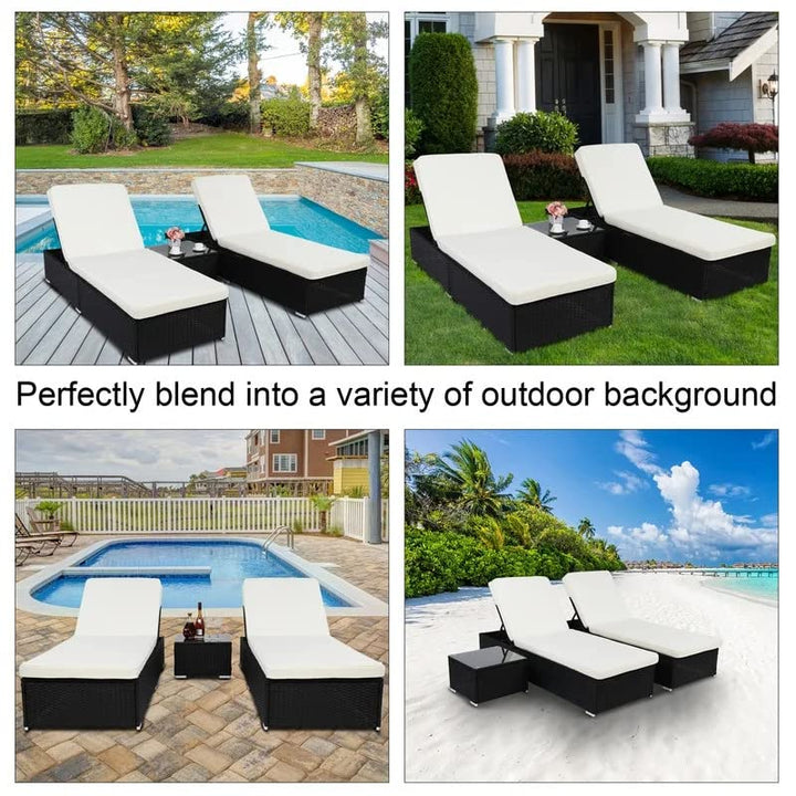 Jean Outdoor Swimming Poolside Lounger (Set of 2 ) With 1 Side Table (Black +White)