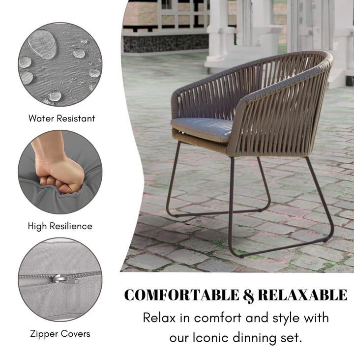 Vita Outdoor Garden Patio Dining Set 4 Chairs and 1 Table Set (Grey) Braided & Rope