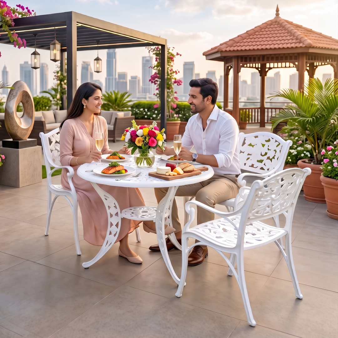 Rahel Cast Aluminium Garden Patio Seating 3 Chair and 1 Table Set