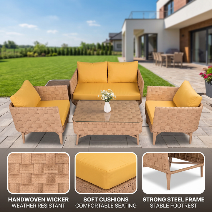 Palerma Outdoor Sofa Set 2 Seater , 2 Single seater , 1 Center table (Honey)