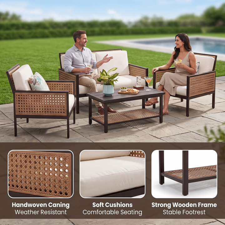 Vizoly Outdoor Garden Balcony Sofa Set  2 Seater, 2 Single seater and 1 Center Table Set (Brown)