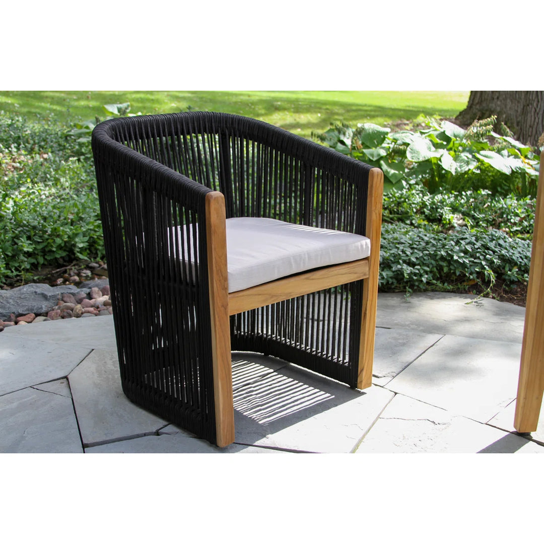 Issoro Outdoor Garden Patio Dining Set 4 Chairs and 1 Table Set (Black) Braided & Rope