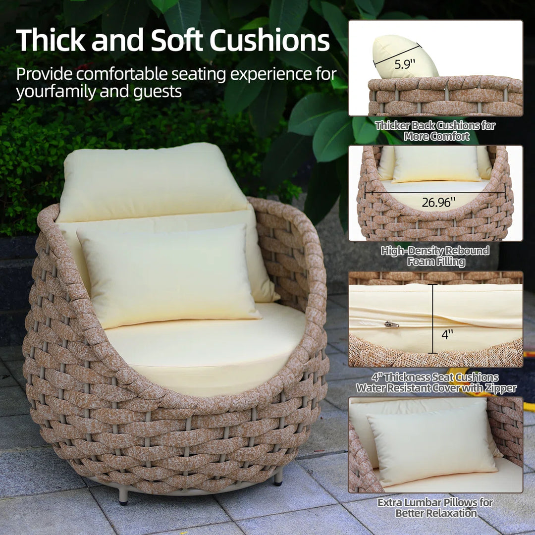 Equo Outdoor Sofa Set 2 Seater, 2 Single seater and 1 Center Table (Beige) Braided & Rope