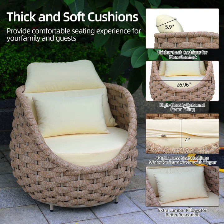 Equo Outdoor Sofa Set 2 Seater, 2 Single seater and 1 Center Table (Beige) Braided & Rope