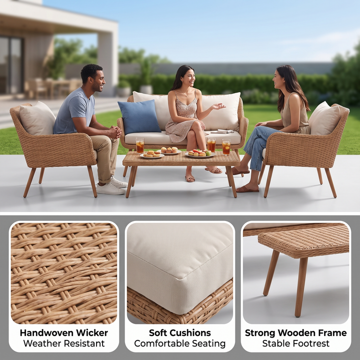 Violeta Outdoor Sofa Set 2 Seater, 2 Single seater and 1 Center Table (Brown)