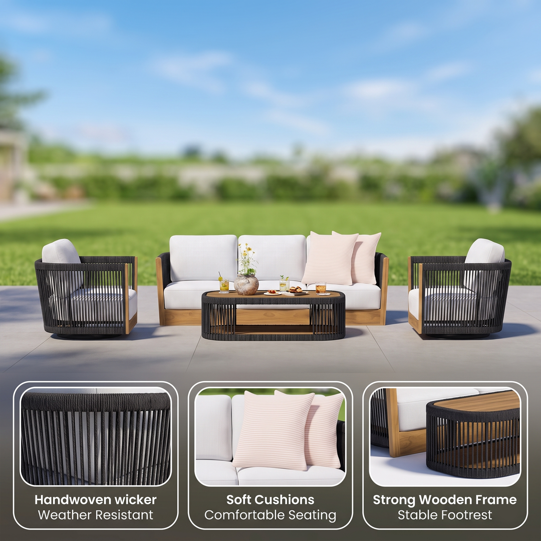 Yofora Outdoor Sofa Set 3 Seater , 2 Single seater and 1 Center Table Braided & Rope