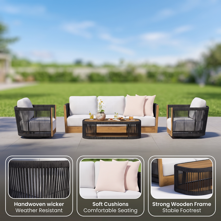 Yofora Outdoor Sofa Set 3 Seater , 2 Single seater and 1 Center Table Braided & Rope
