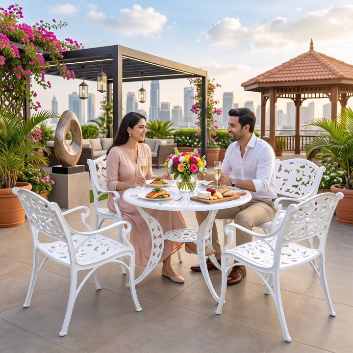 Tilo Cast Aluminium Garden Patio Seating 4 Chair and 1 Table Set