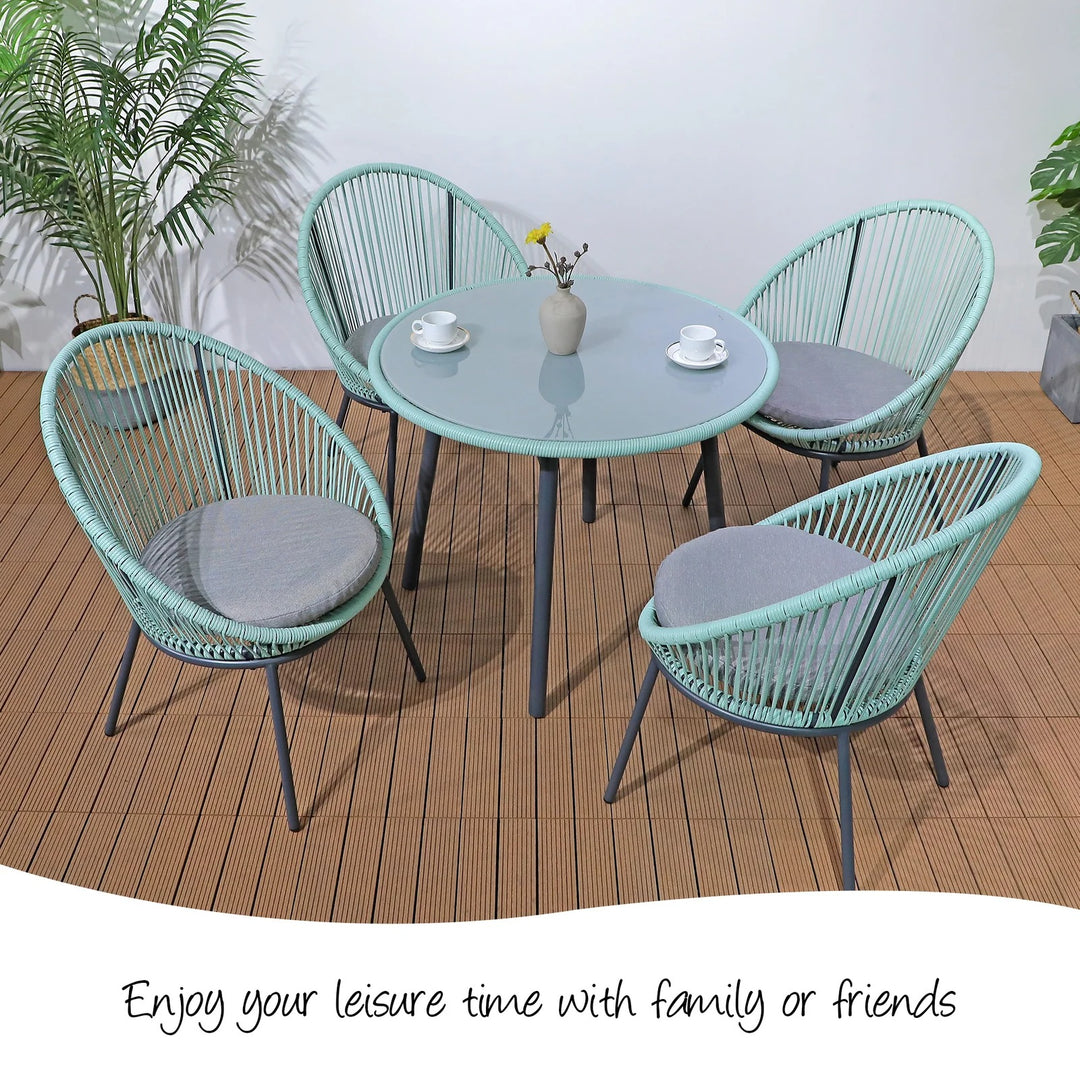 Piel Outdoor Patio Seating Set 4 Chairs and 1 Table Set (Turquoise)