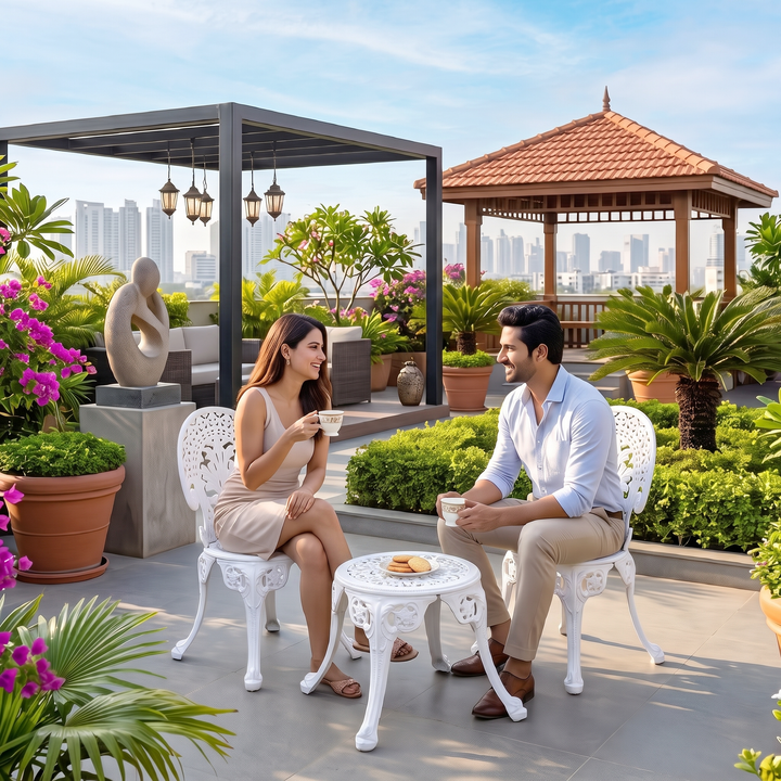 Zinc Cast Aluminium Garden Patio Seating 2 Chair and 1 Table Set