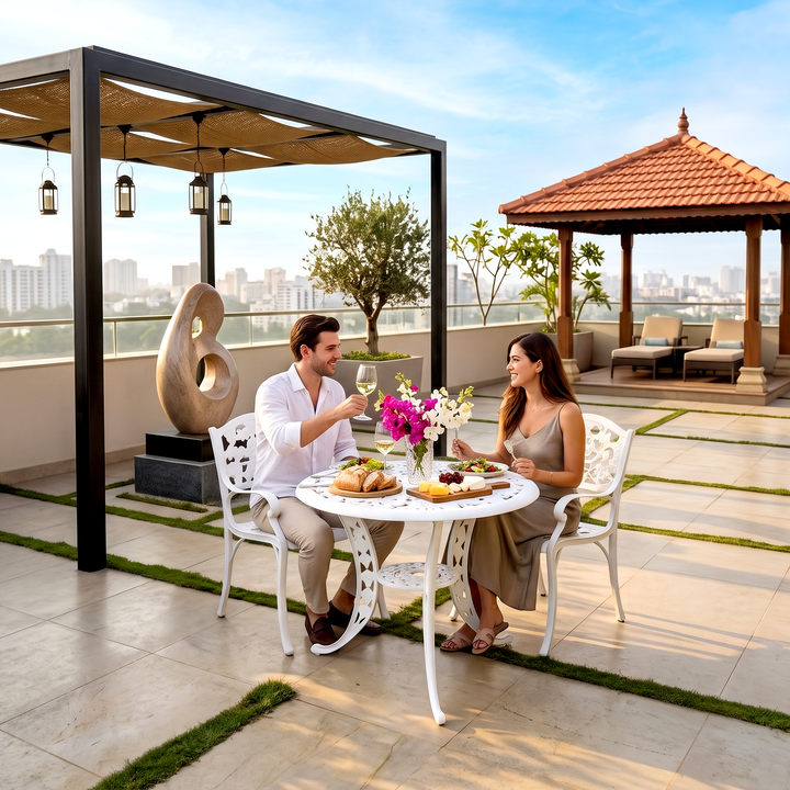 Lenz Cast Aluminium Garden Patio Seating 2 Chair and 1 Table Set