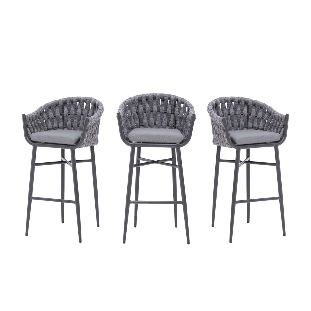 Alev Outdoor Patio Bar Chair 2 Chairs For Balcony Braided & Rope (Grey)