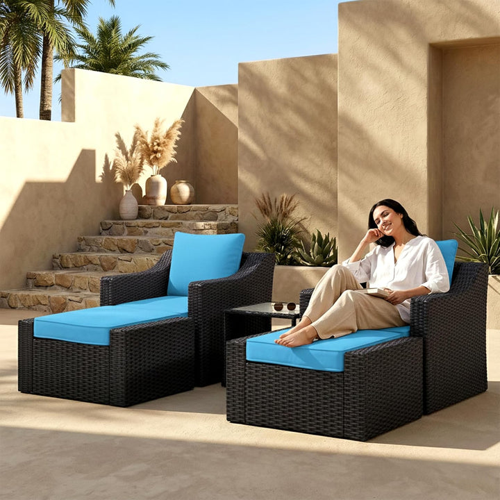 Alfonso Outdoor Patio Sofa Set 2 Single Seater , 2 ottoman and 1 Center Table Set (Black + Blue)