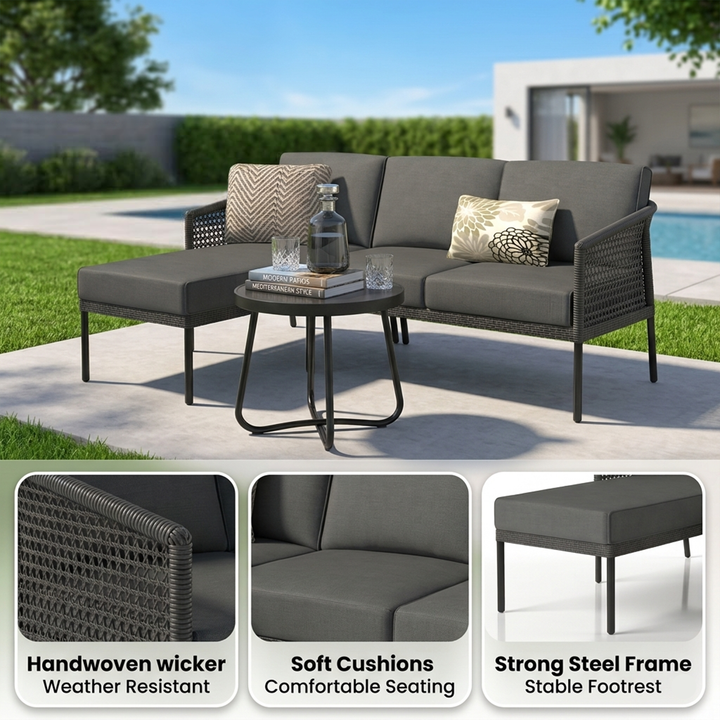 Tryfone Outdoor Garden Balcony Sofa Set 4 Seater 1 Center Table Set (Dark Grey)