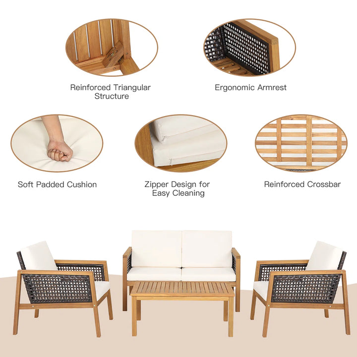 Baaz Outdoor Garden Balcony Sofa Set 2 Seater, 2 Single seater With Center Table (Brown)