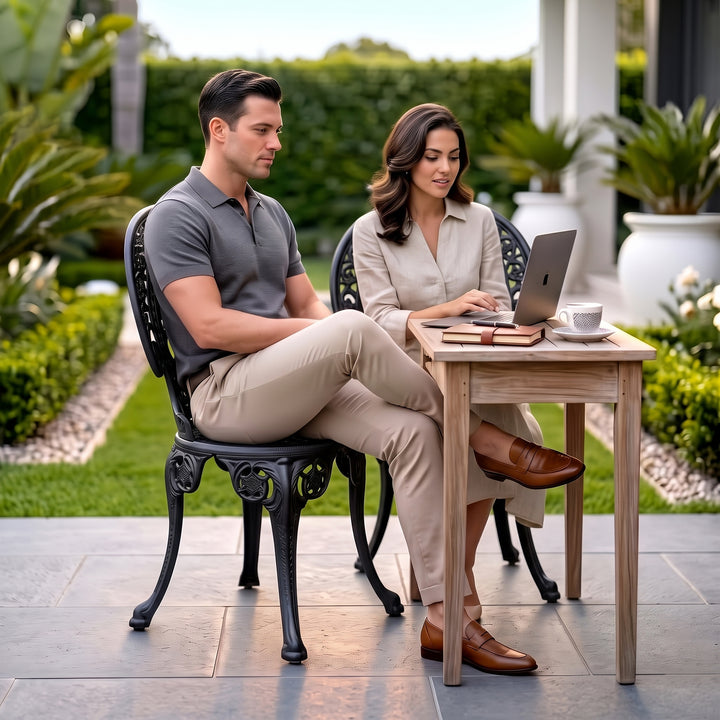 Hasso Cast Aluminium Garden Patio Seating 2 Chair Set (Black)
