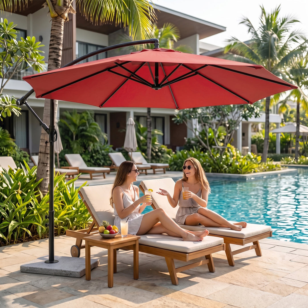 Aqua Luxury Side Pole Garden Umbrella With Stand (Round, Mahroon)