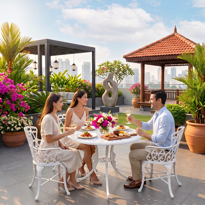 Zina Cast Aluminium Garden Patio Seating 3 Chair and 1 Table Set