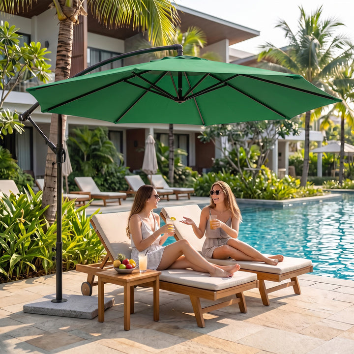 Destin Luxury Side Pole Garden Umbrella With Stand (Round, Green)