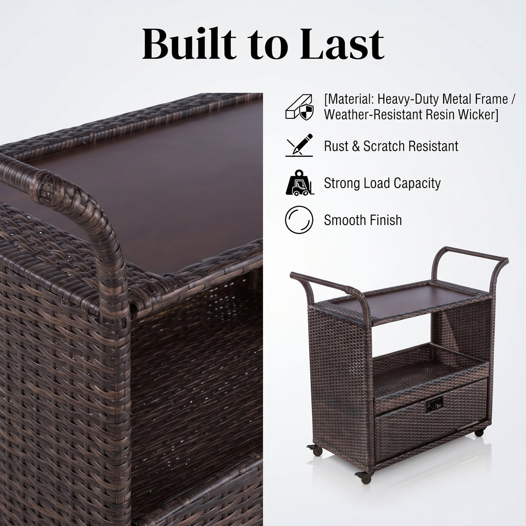KNOX Outdoor Patio Bar Serving Cart (Dark Brown)