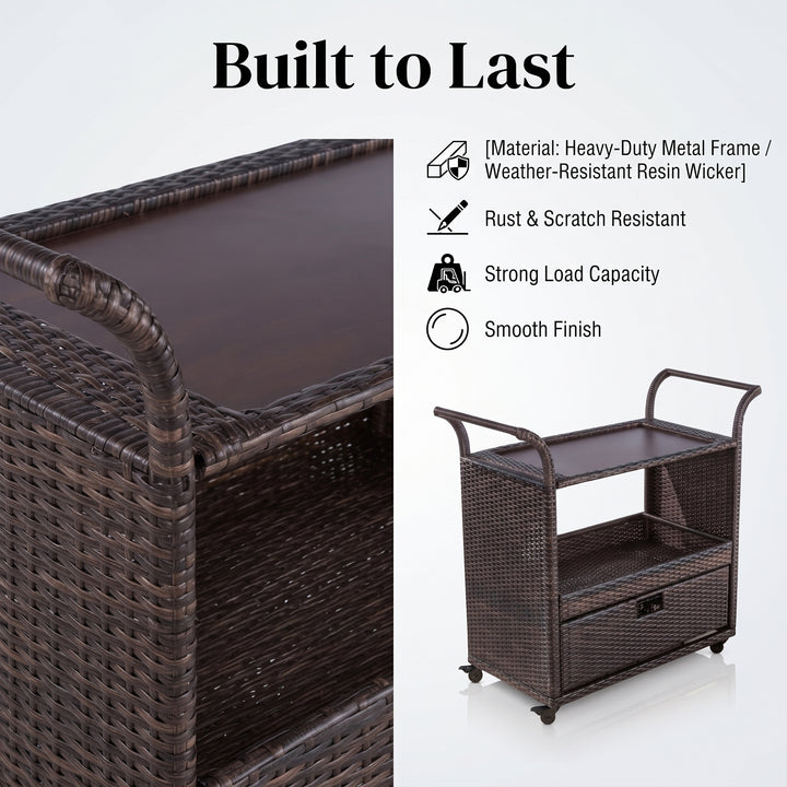 KNOX Outdoor Patio Bar Serving Cart (Dark Brown)