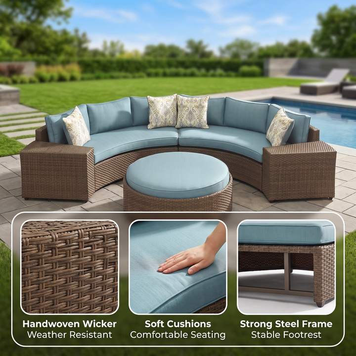 Zea Outdoor Sofa Set 4 Seater and 1 Center Table (Brown)