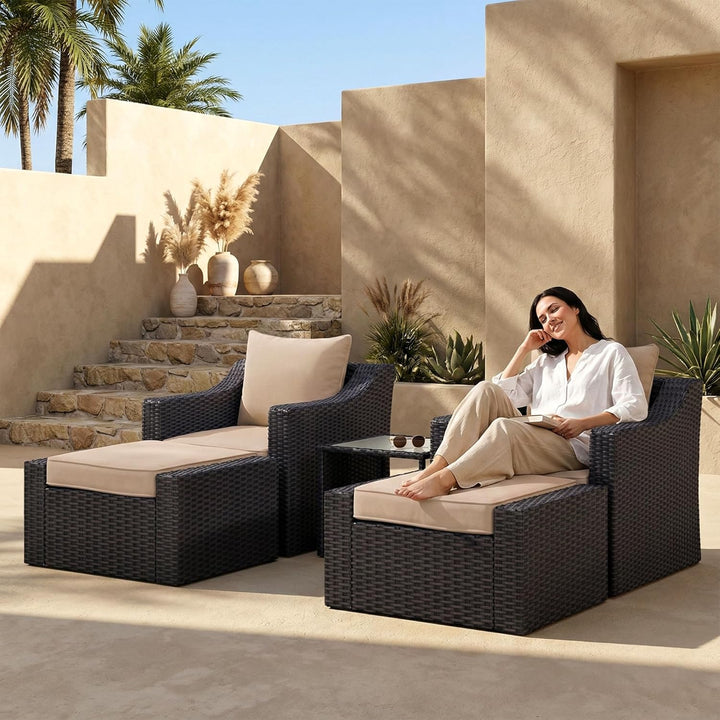 Allesi Outdoor Patio Sofa Set 2 Single Seater , 2 ottoman and 1 Center Table Set (KHAKHI)
