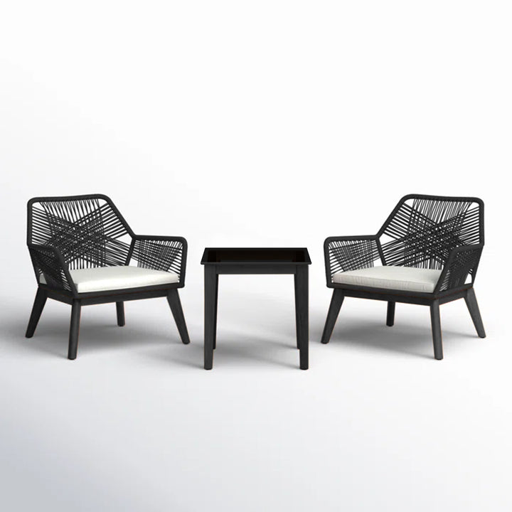 Elicia  Outdoor Patio Seating Set 2 Chairs and 1 Table Set (Black) Braided & Rope