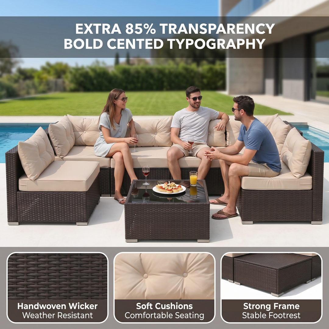 Zullo Outdoor Sofa Set 4 Seater, 2 Single seater and 1 Center Table (Black)