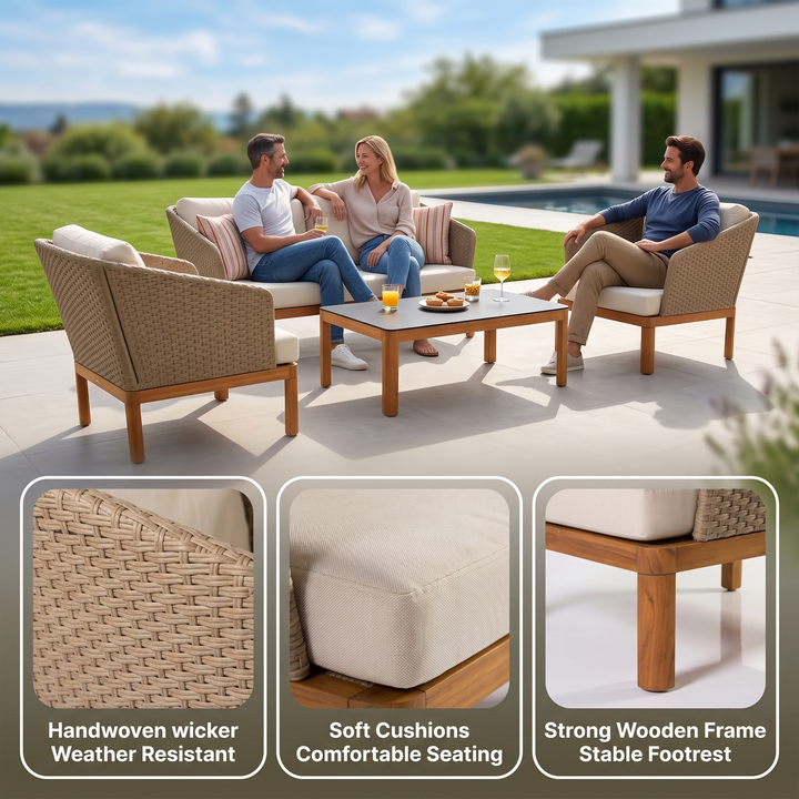Roberta Outdoor Sofa Set 2 Seater , 2 Single seater and 1 Center Table (Beige + Brown)