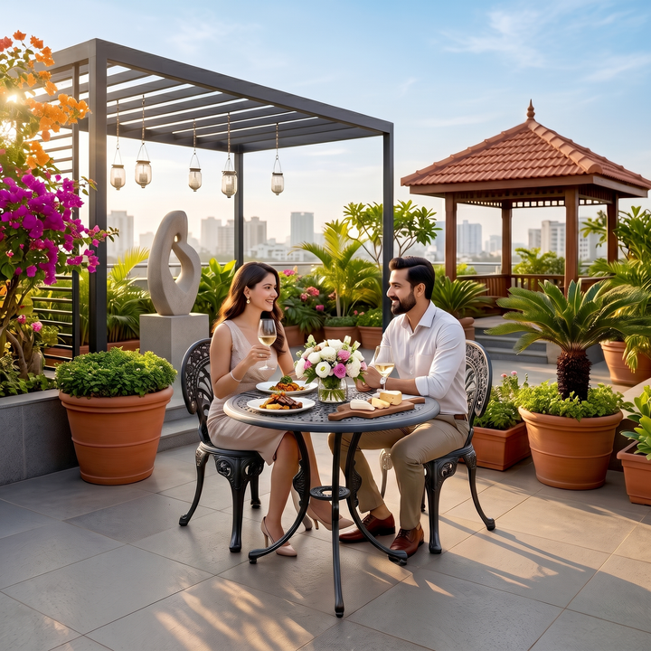 Ziska Cast Aluminium Garden Patio Seating 2 Chair and 1 Table Set (Black)