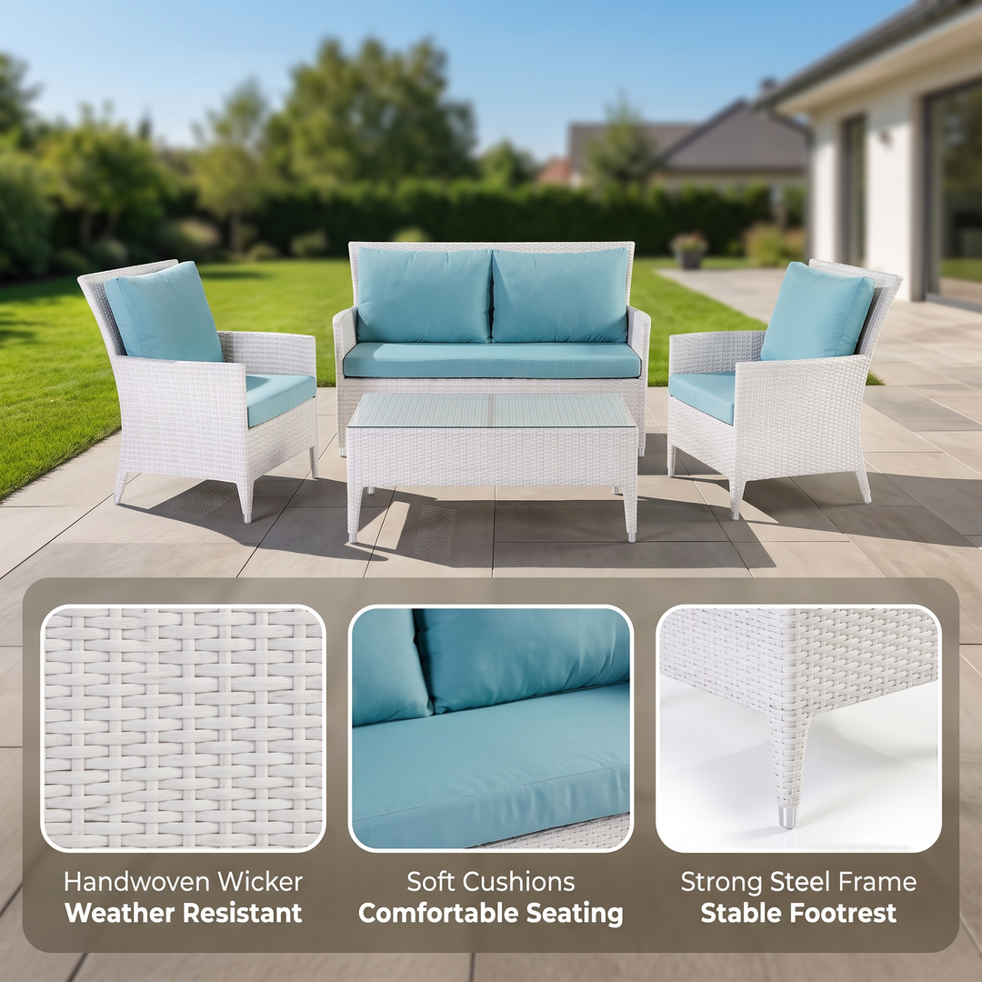 Pio Outdoor Sofa Set  2 Seater , 2 Single seater and 1 Center Table (White)