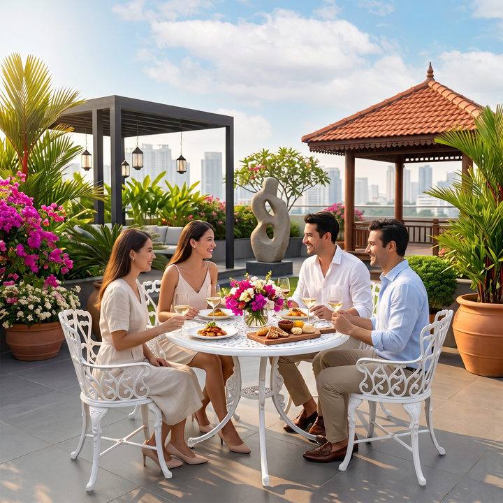 Rudi Cast Aluminium Garden Patio Seating 4 Chair and 1 Table Set