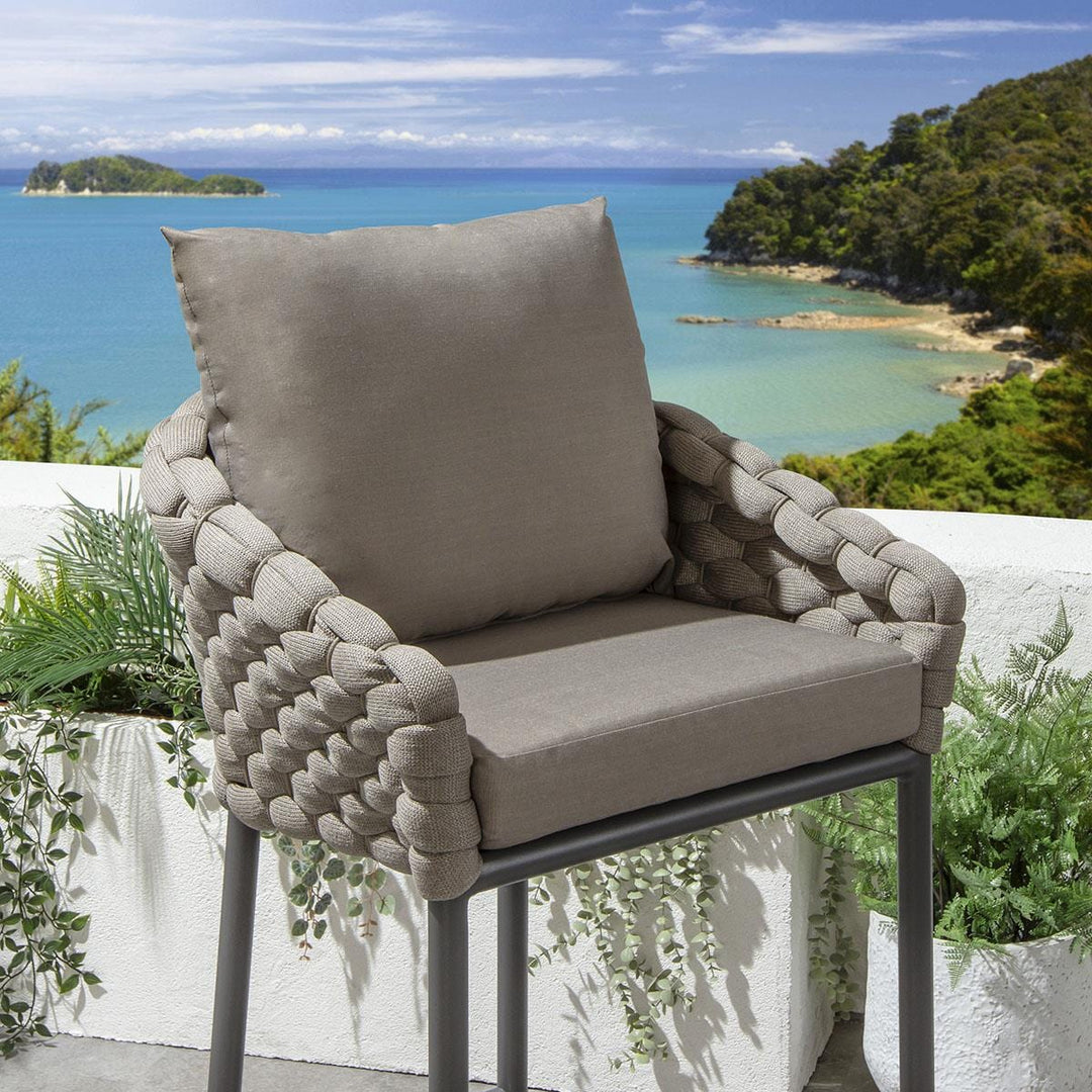 Azura Outdoor Patio Bar Set 4 Chairs and 1 Table Set (Beige) Braided & Rope