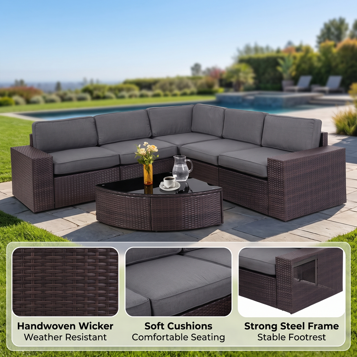 Omehia Outdoor Garden Balcony Sofa Set  5 Seater and 1 Center Table Set (Brown)