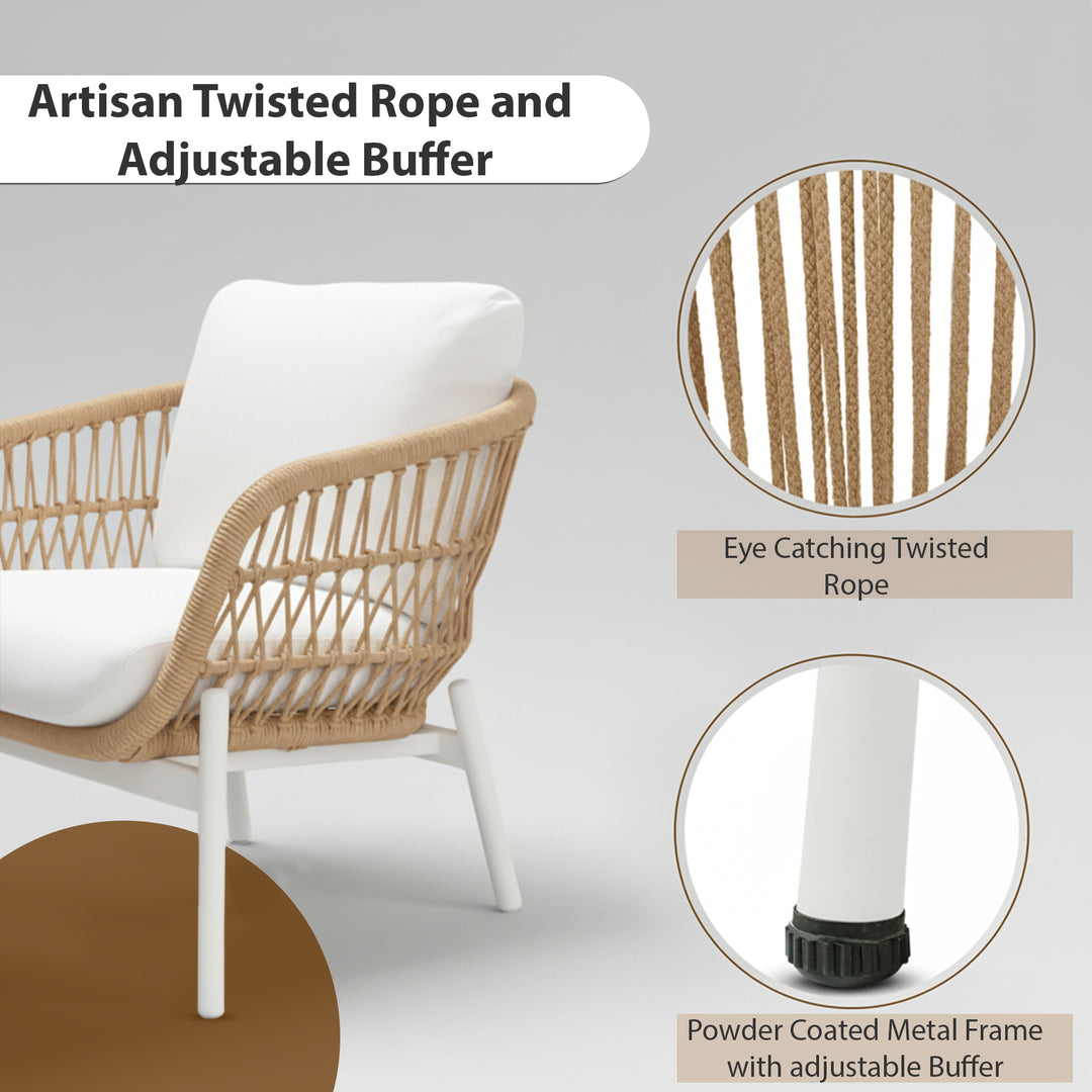 Seibi Outdoor Garden Balcony Sofa Set 2 Seater , 2 Single Seater 2 Center Table Set Braided and Rope