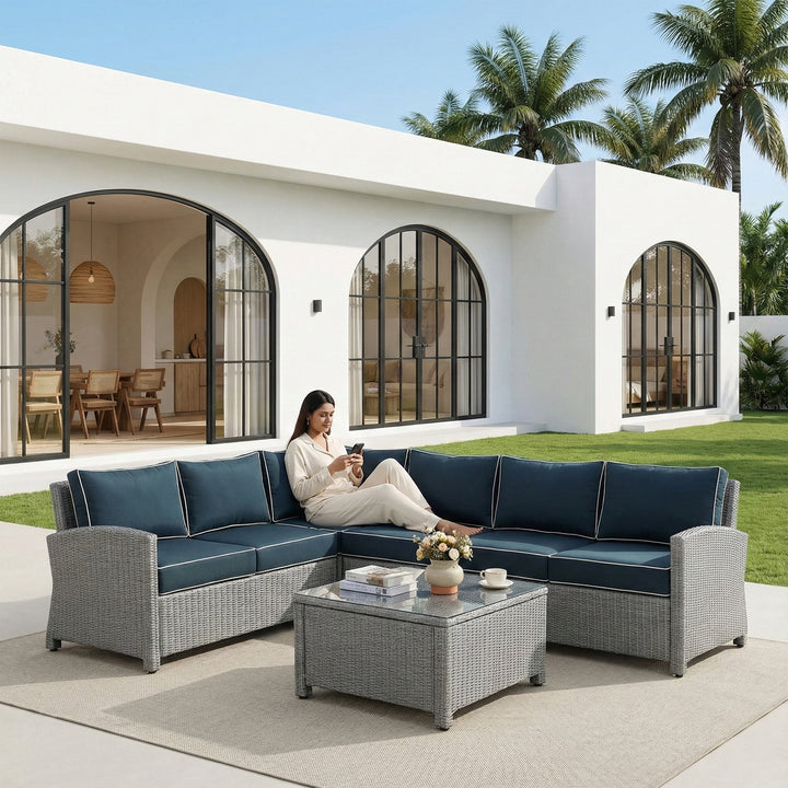 Estio  Outdoor Patio Sofa Set 6 Seater and 1 Table With 1 Ottoman (Grey)