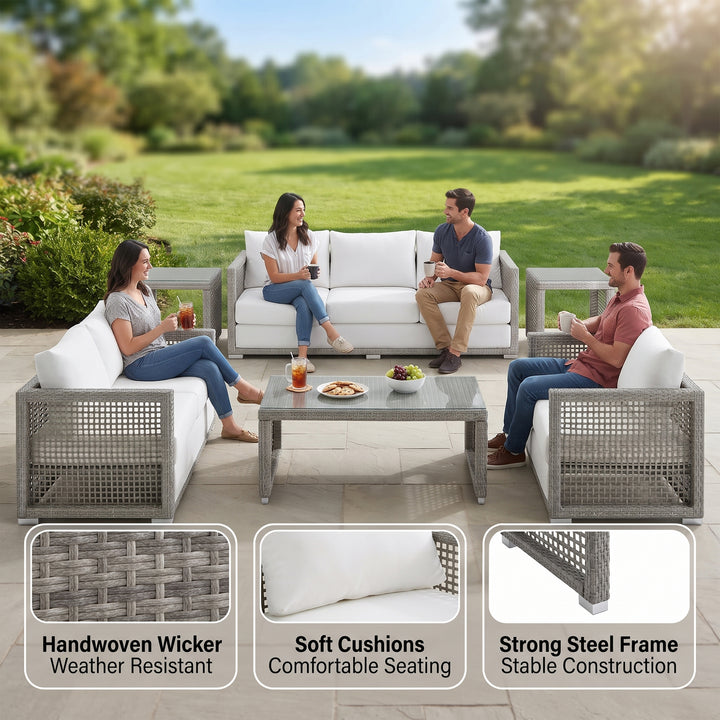 Malvolio Outdoor Set  1 Triple Seater, 1 Double Seater, 1 Single Seater, 2 Side table and 1 Center Table (Grey)