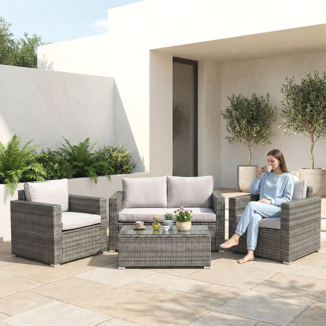 Roros Outdoor Sofa Set 2 Seater, 2 Single seater and 1 Center Table Set (Grey)