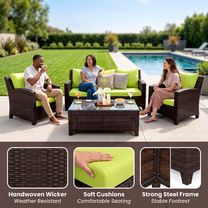 Alfonsoo Outdoor Patio Sofa Set 5 Seater and 1 Center Table (Dark brown)