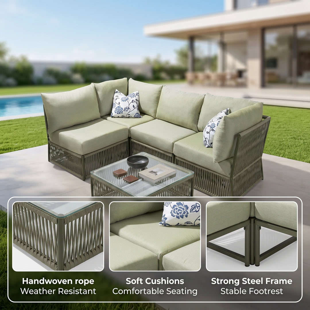 Castillo Outdoor Sofa Set 4 Seater and 1 Center Table Set Braided & Rope
