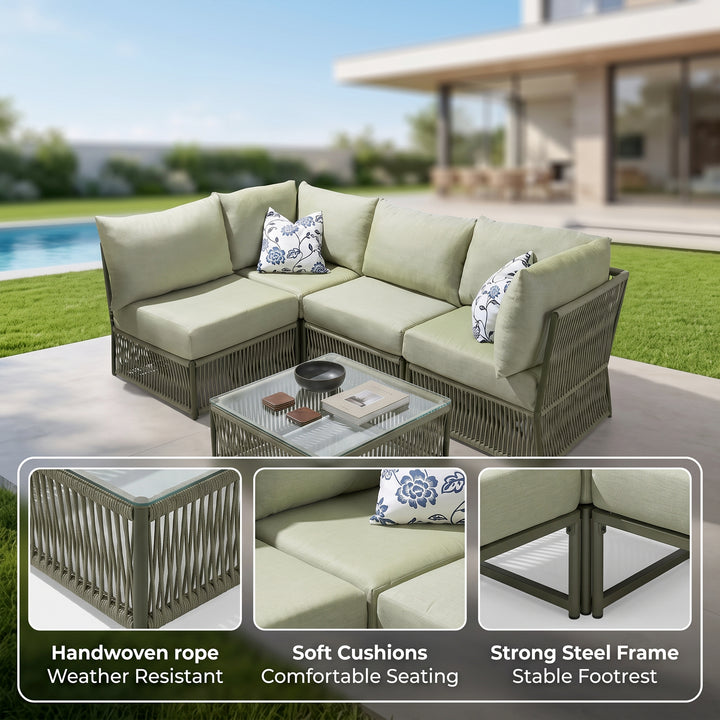 Castillo Outdoor Sofa Set 4 Seater and 1 Center Table Set Braided & Rope