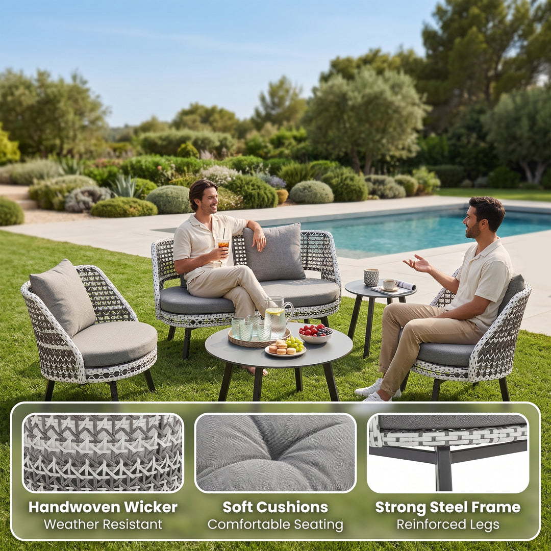 Bufil Outdoor Garden Balcony Sofa Set 2 Seater,2 Single seater and 2 Center Table Set (Grey)