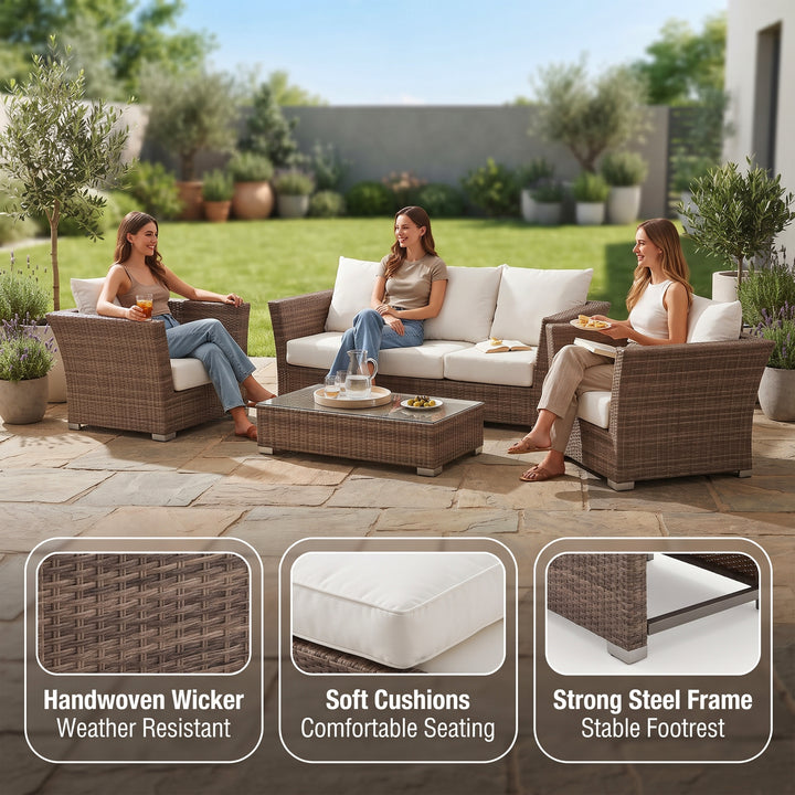 Noelia Outdoor Sofa Set 3 Seater , 2 Single seater and 1 Center Table (Brown + Cream)