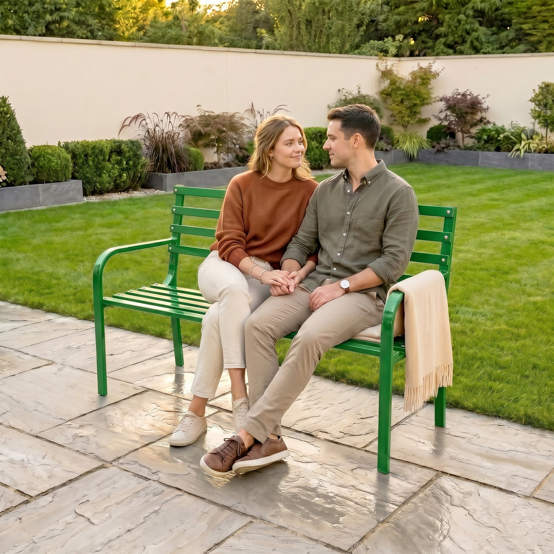Linen Metal 3 Seater Garden Bench for Outdoor Park - (Green)