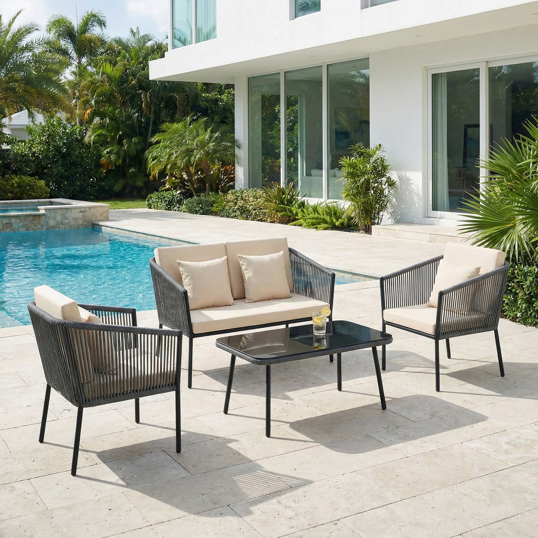 Parna Outdoor Garden Balcony Sofa Set 2 Seater , 2 Single Seater 1 Center Table Set Braided and Rope